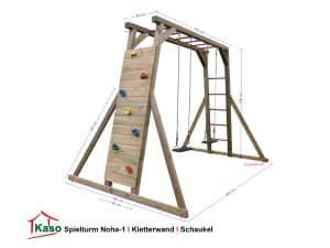 Spielturm Noha-1 mit Kletterwand und Schaukel aus Holz