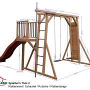 Spielturm-Thor-2-Kletterwand-Schaukel-Rutsche-Kletterstange-Masse