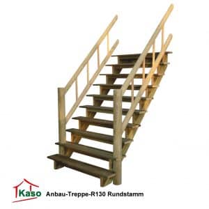 Anbau-Treppe-R130 Rundstamm aus Holz an Stelzenhaus Baumhaus